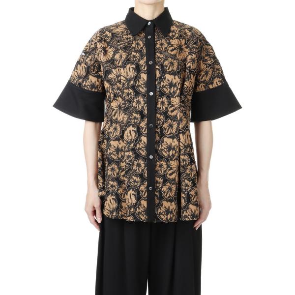 【P5倍 / SALE】Flower Lace Flare Shirt -CAMEL LACE(E2...