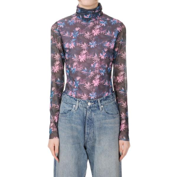 【P5倍 / SALE】Printed Mesh Long Sleeve Fitted Rollne...