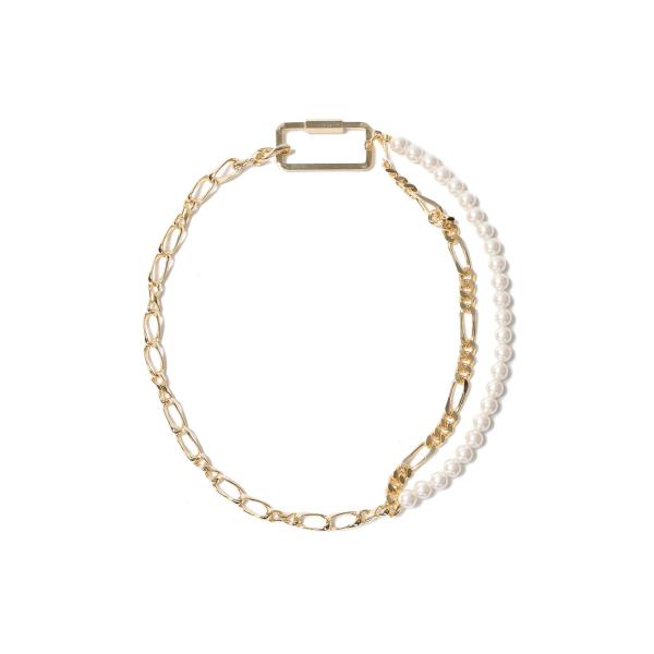 【P5倍】Pearl x Chain Choker Necklace -GOLD x PEARL  ...