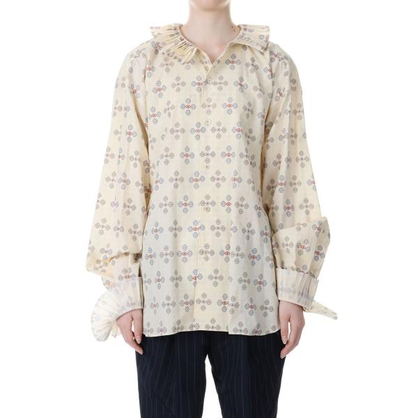 【P5倍 / SALE】PRINT PLEATS COLLAR SHIRT -Red x Cream...