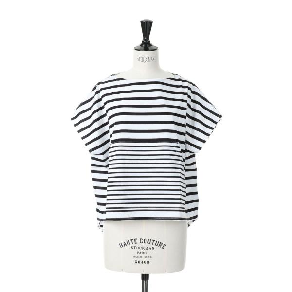 【P5倍 / SALE】Dry touch jersey border wide top-WHITE...