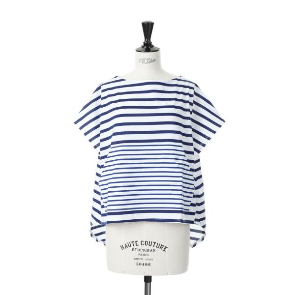 【P5倍 / SALE】Dry touch jersey border wide top-WHITE...