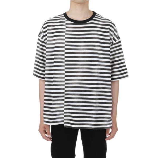 【P5倍 / SALE】Hazy Border Uneven Loose T-SH / 07 WHT...