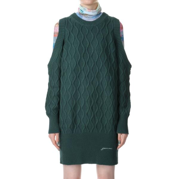 Cotton Cable Open Shoulder Pullover-Trekking Green...