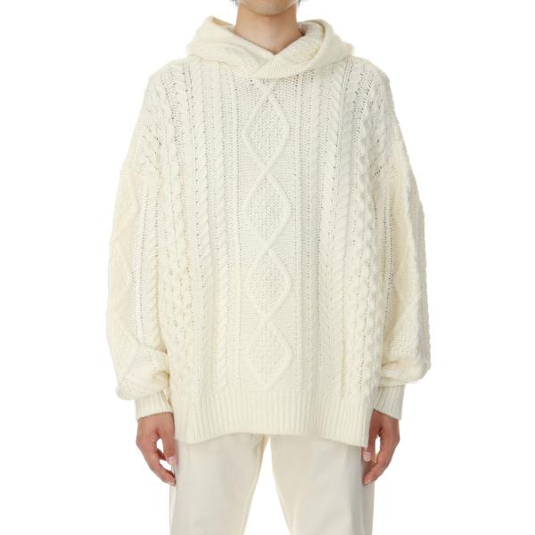 Cable Knit Hoodie/Cloud Dancer(192BT234391F) ESSEN...