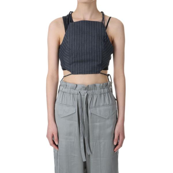 【P5倍 / SALE】Stretch Stripe String Top-GRAY PINSTRI...