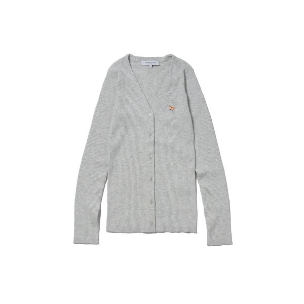 BABY FOX PATCH FINE RIBBED CARDIGAN - LIGHT GREY M...