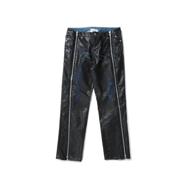 【P5倍 / SALE】LEATHER COATING DENIM ZIP PANTS - BLAC...