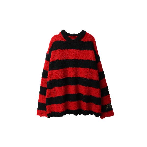 【P2倍】RECYCLED WOOL STRIPE KNIT - RED/BLACK (25AW64...