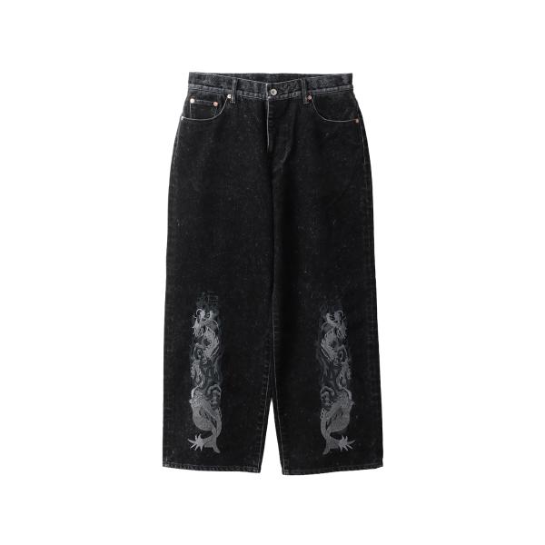 【P2倍】FLOCKED DEINM EMBROIDERED PANTS - BLACK (25AW...