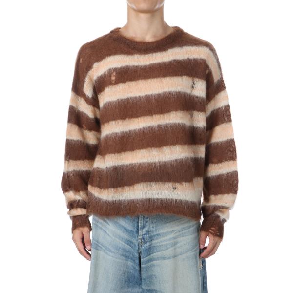 Distressed Border Mohair Sweater - BROWN (G15PO071...