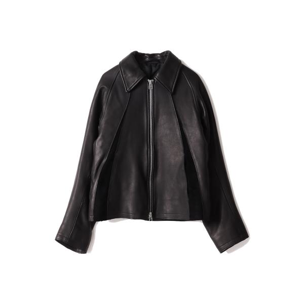 【SALE】LEATHER PANELED ZIP UP JACKET - BLACK (NF252...