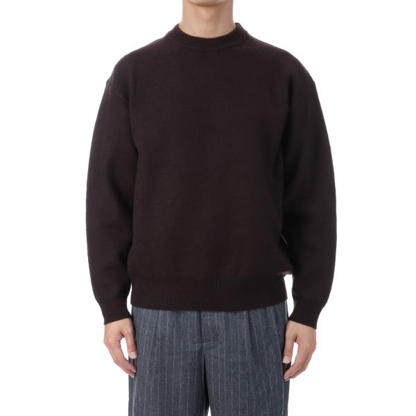 【P2倍 / SALE】FELTED MERINO WOOL CREW NECK KNIT - BR...