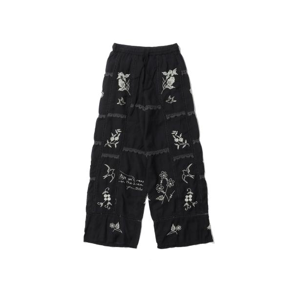 Embroidery Patchwork Trousers - BLACK (12610719) T...