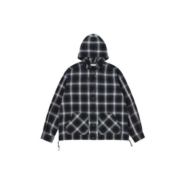 Ombre Plaid Hooded Shirt - Black Plaid (SD26S-SH03...