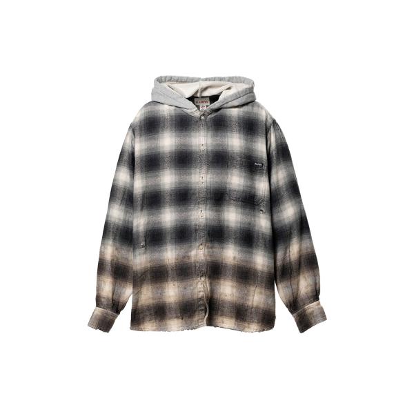 Distressed Hooded Checked Shirt - BLACK (G16SH051)...