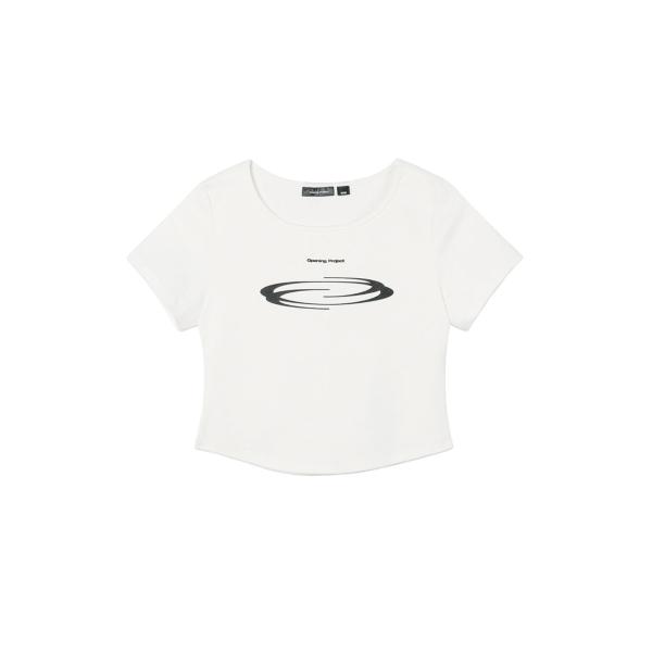 W Squareneck Cropped Symbol T Shirt  - WHITE (OP25...