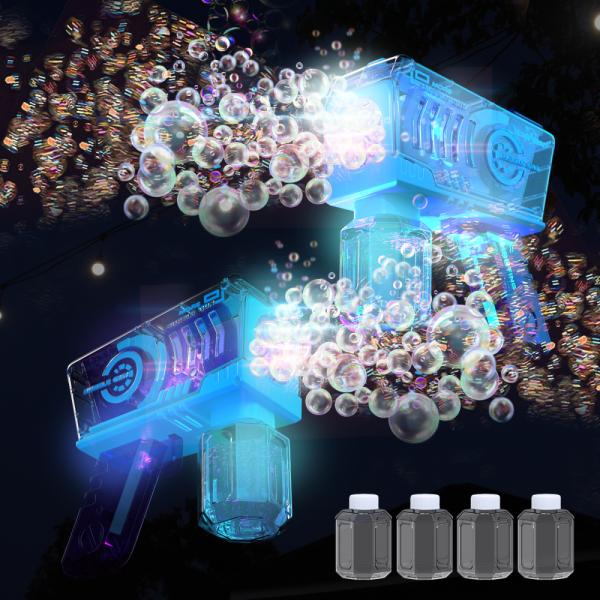 EagleStone シャボン玉電動 おもちゃ バブルガン 2個セットLEDライト 予備ボトル4瓶 ...