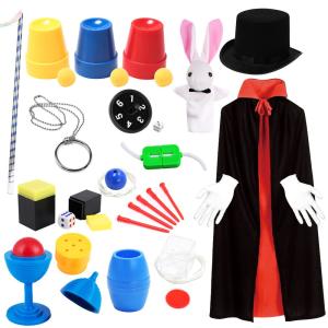 [Skirfy] 手品 グッズ おもちゃ 12種類 マジックグッズ 手品グッズ 手品用品 マジック用品 マジックセット 手品用ステッキ 魔法の袋 マジック衣装付き ギフト