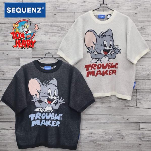 送料無料 メンズ トムとジェリー トムジェリ シークエンズ コラボ 半袖 サマー ニット セーター ...