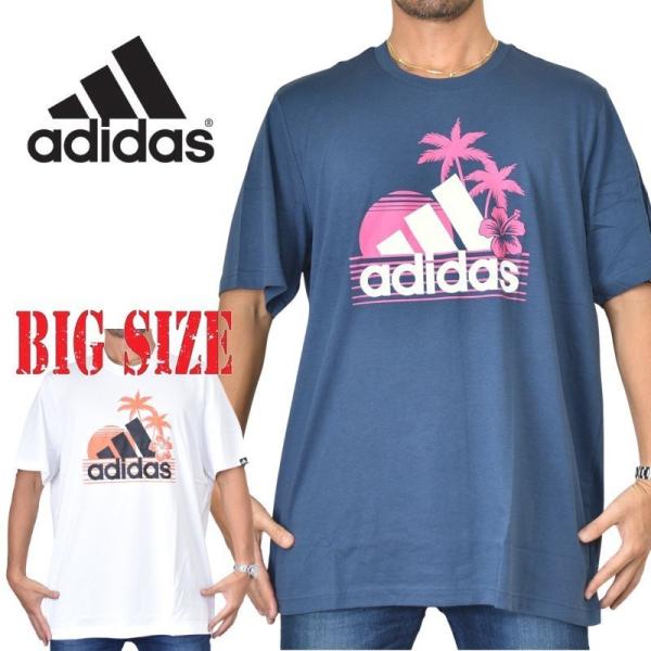 SALE 大きいサイズ メンズ adidas アディダス 半袖Ｔシャツ ロゴプリント 黒 白 ホワイ...