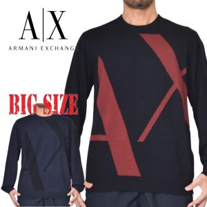 大きいサイズ メンズ アルマーニエクスチェンジ A/X ニット セーター クルーネック プルオーバー ネイビー 黒 ブラック ARMANI EXCHANGE XL XXL