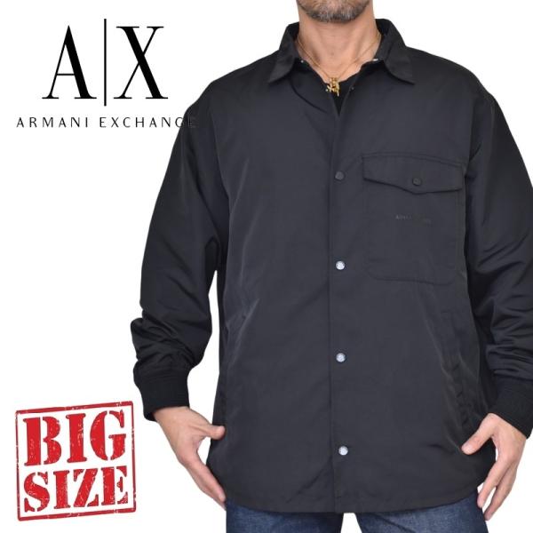 大きいサイズ メンズ アルマーニエクスチェンジ A/X シャツジャケット アウター 黒 ブラック A...