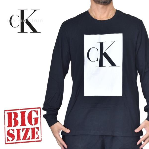 大きいサイズ メンズ CK Calvin Klein カルバンクライン 長袖Ｔシャツ ロンＴ 黒 ブ...