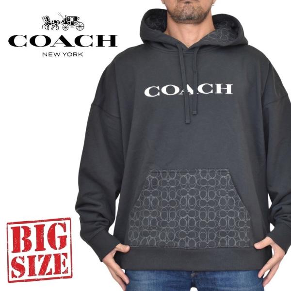 大きいサイズ メンズ COACH コーチ フーディー パーカー スウェット 裏毛 プルオーバー ロゴ...