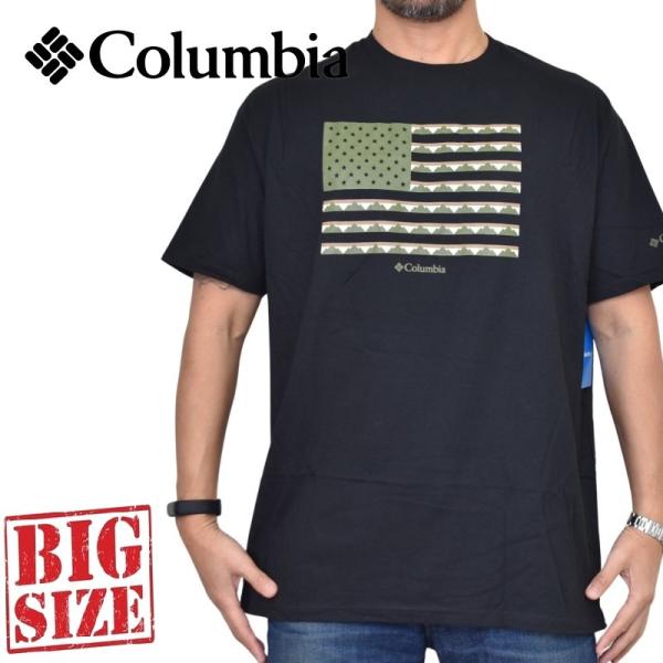 大きいサイズ メンズ Columbia コロンビア 半袖プリントＴシャツ 黒 ブラック XXL [M...