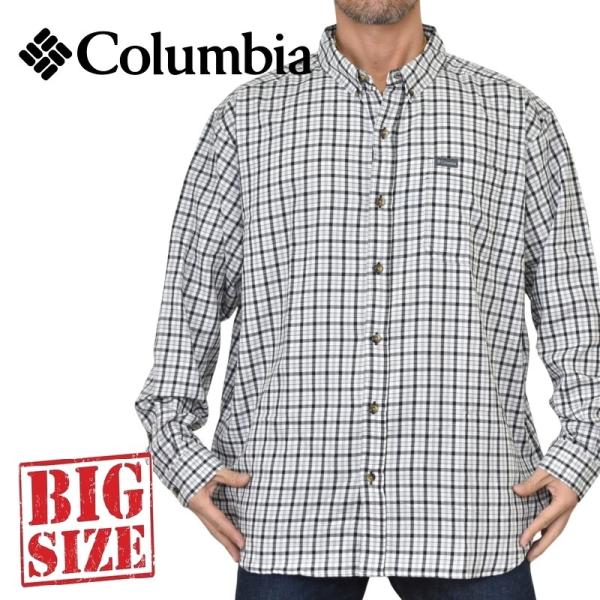 大きいサイズ メンズ COLUMBIA コロンビア チェック ボタンダウン 長袖シャツ ワンポイント...