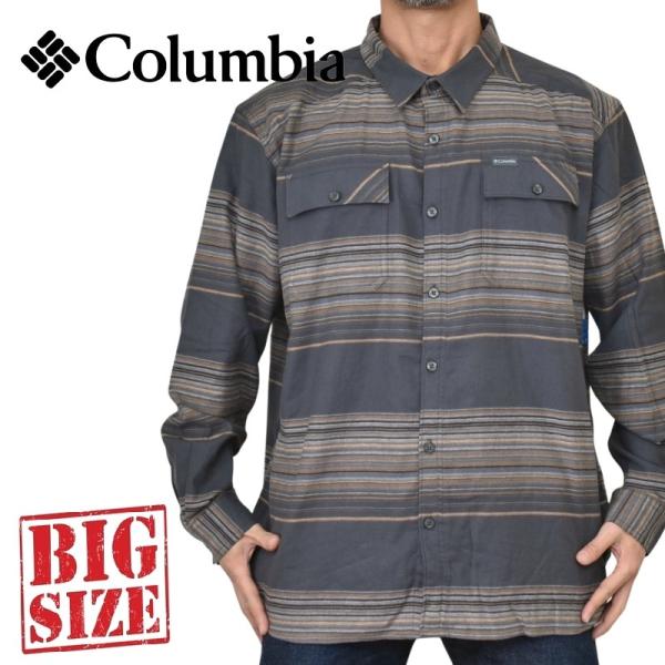 大きいサイズ メンズ COLUMBIA コロンビア チェック ボタンダウン 長袖シャツ ワンポイント...