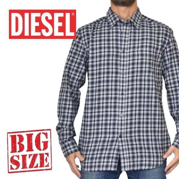 SALE 大きいサイズ メンズ DIESEL ディーゼル カジュアル チェック柄 長袖シャツ S-C...