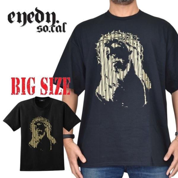 大きいサイズ メンズ EYEDY アイディー JESUS 半袖Ｔシャツ 黒 ブラック XXL XXX...
