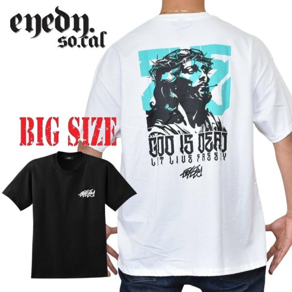 大きいサイズ メンズ EYEDY アイディー GOD IS DEAD 半袖Ｔシャツ 黒 白 ブラック...