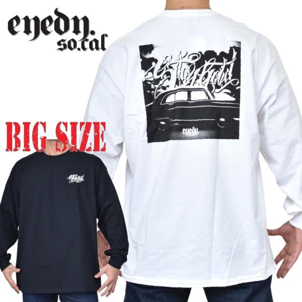 大きいサイズ メンズ EYEDY アイディー OLDCAR ロンＴ 長袖Ｔシャツ 黒 ブラック 白 ...