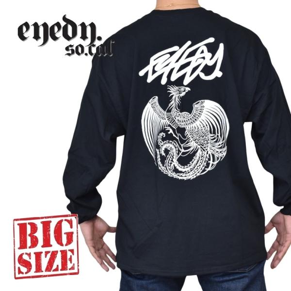 大きいサイズ メンズ EYEDY アイディー PHOENIX ロンＴ 長袖Ｔシャツ 黒 ブラック X...