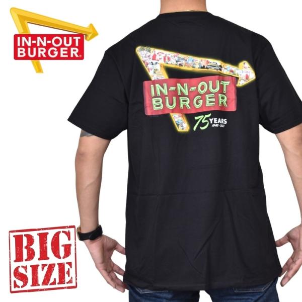 大きいサイズ メンズ IN-N-OUT BURGER インアンドアウトバーガー 半袖Ｔシャツ 黒 ブ...