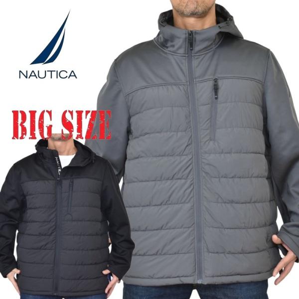 大きいサイズ メンズ NAUTICA ノーティカ フード付き ハイブリッド 中綿ジャケット XXL
