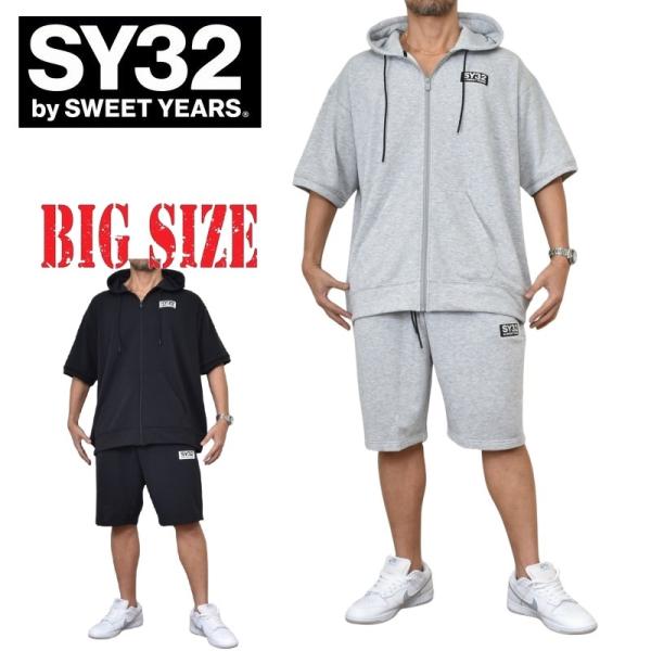 大きいサイズ メンズ SY32 by SWEET YEARS ワンポイント ジップ 半袖 ハーフパン...