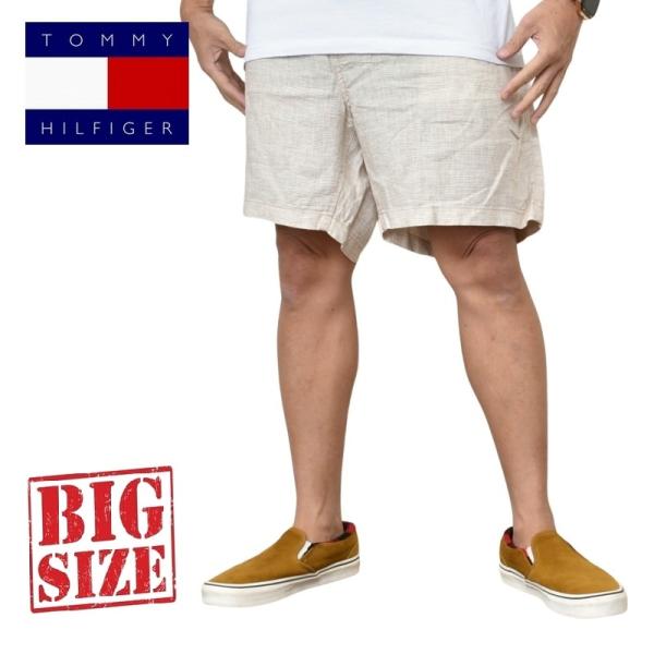 大きいサイズ メンズ トミーヒルフィガー TOMMY HILFIGER ストライプリネンショーツ ハ...