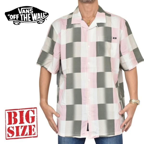 大きいサイズ メンズ VANS ヴァンズ 半袖 オープンシャツ チェック柄 ポケット 開襟 レーヨン...