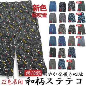 和柄 ステテコ ロンパン M〜4L メンズ 蒸れない 部屋着 定番 旅行 室内着 快適 プレゼントにも 綿100% コットン 和パンツ 選べる19色 【2026 新色登場】｜デックスアンドエルズ