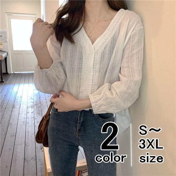 tシャツ Tシャツ シャツ ブラウス レディース 花柄レース  Vネックトップス 長袖  ビジネス ...