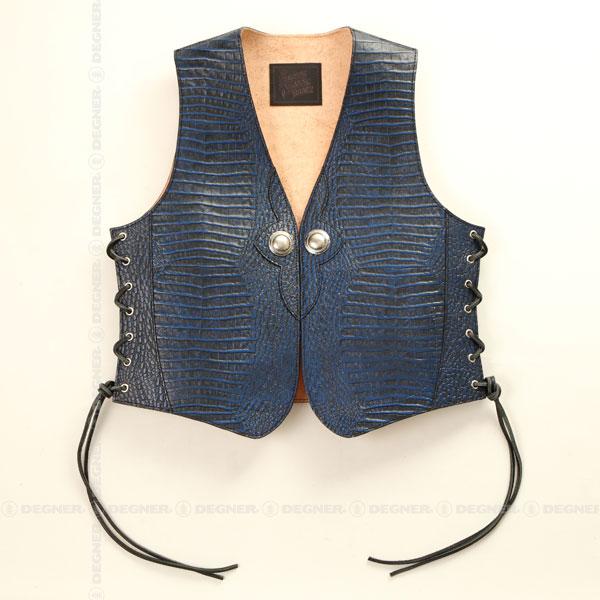 クロコダイル柄レザーベスト/LEATHER VEST（ブルー） 4WV-13CR-BL