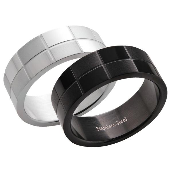 指輪 メンズ ステンレス シルバー ブラック メンズリング チェック柄