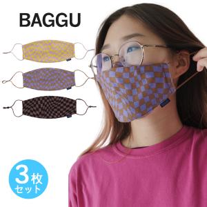 メール便 BAGGU バグゥ Trippy Checkers Fabric Mask Set Loop ファブリックマスク 3枚セット レディース メンズ 布 布マスク 洗える 綿 まとめ買い 布製マスク
