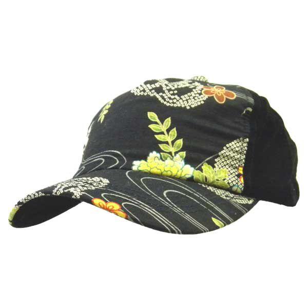 和柄 ポリスウェード キャップ 花・髑髏 ドクロ柄