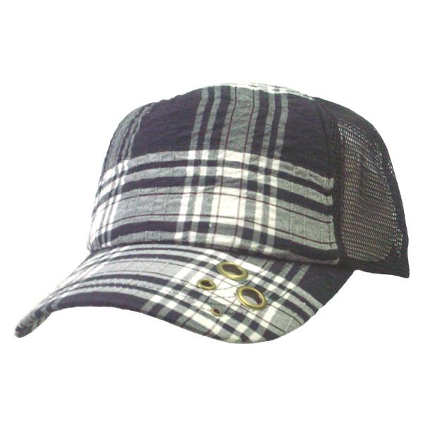 楊柳チェック柄メッシュキャップ