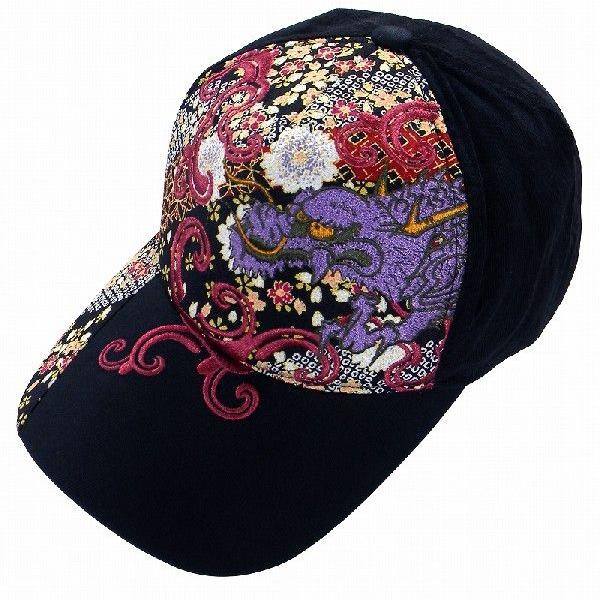 和柄刺繍キャップ 唐草龍柄